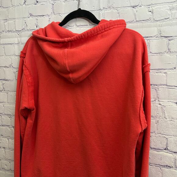 We The Free Red Orange Full Zip Hoodie Sweatshirt Exposed Seams Large *Flaw* - Picture 7 of 9